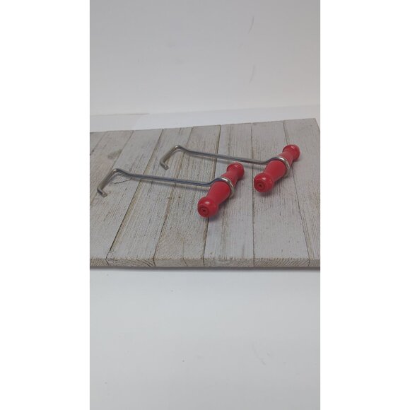 Set of 2 Red Wood Handle 7" Boot Hooks Pullers Vintage Western Cowboy Equestrian - Picture 1 of 3